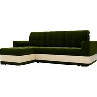 Угловой диван Mebelico Честер 61115 (левый, вельвет зеленый/экокожа бежевый)