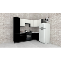 Готовая кухня ВерсоМебель Эко-7 1.2x2.6 правая (белый фасадный/черный/ст.мрамор ит.)