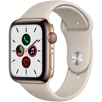 Умные часы Apple Watch Series 5 LTE 44 мм (сталь золотистый/песочный спортивный)