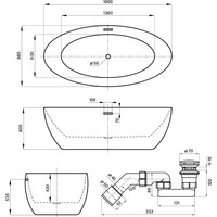 Ванна Wellsee Grand Prix 186x88,5 202010448 (отдельностоящая ванна белый глянец с худ. изображением, экран, ножки, сифон-автомат хром)