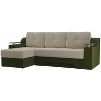 Угловой диван Craftmebel Сенатор (левый, боннель, вельвет, бежевый/зеленый)