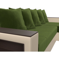 Угловой диван Лига диванов Дубай лайт правый 114186 (микровельвет зеленый/экокожа бежевый)