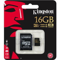 Карта памяти Kingston Gold microSDHC Class U3 UHS-I 16GB +адаптер [SDCG/16GB]