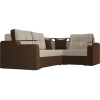 Угловой диван Лига диванов Комфорт 102593 (правый, микровельвет, бежевый/коричневый)