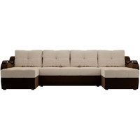 П-образный диван Лига диванов Меркурий 100325 (бежевый/коричневый)