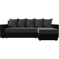 Угловой диван Лига диванов Дубай лайт правый 114160 (велюр серый/экокожа черный)