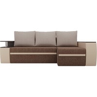 Угловой диван Лига диванов Майами 103033 (правый, рогожка/экокожа, коричневый/бежевый)