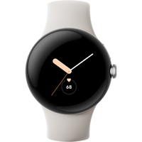 Умные часы Google Pixel Watch LTE (глянцевый серебристый/мел, спортивный силиконовый ремешок)
