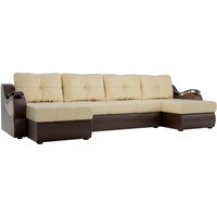 П-образный диван Лига диванов Меркурий 100339 (бежевый/коричневый)