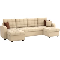 П-образный диван Craftmebel Ливерпуль П (бнп, рогожка, бежевый/коричневый)