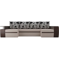 П-образный диван Лига диванов Майами 103058 (рогожка/экокожа/флок, бежевый/коричневый)