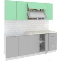 Готовая кухня Кортекс-мебель Корнелия Мара 2.0м (салатовый/серый/мадрид)
