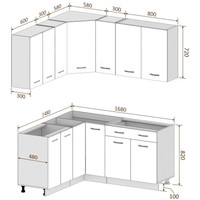 Готовая кухня Кортекс-мебель Корнелия Лира 1.5x1.7 Без столешницы (салатовый/оникс)