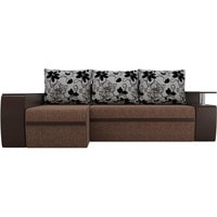 Угловой диван Лига диванов Майами 103034 (левый, рогожка/экокожа/флок, коричневый/цветы)