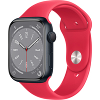Умные часы Apple Watch Series 8 45 мм (алюминиевый корпус, полуночный/красный, спортивные силиконовые ремешки S/M + M/L)