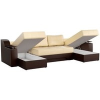 П-образный диван Craftmebel Сенатор (п-образный, боннель, экокожа, бежевый/коричневый)