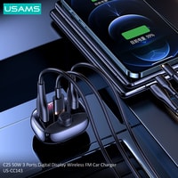 FM-модулятор Usams US-CC143 50W 3 Ports Digital Display Wireless FM