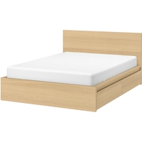 Кровать Ikea Мальм 200x180 (2 ящика, дубовый/беленый, Леирсунд) 492.109.64