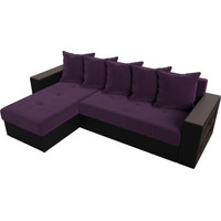 Угловой диван Лига диванов Дубай лайт левый (велюр фиолетовый/экокожа черный)