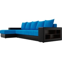 Угловой диван Лига диванов Дубай 105807 (левый, велюр/экокожа, голубой/черный)