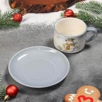 Чашка с блюдцем Доляна Рождественский снеговик 6249618