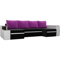 П-образный диван Лига диванов Майами 103056 (микровельвет/экокожа, черный/белый/фиолетовый)