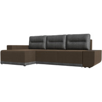 Угловой диван Лига диванов Чикаго левый 110776L (рогожка коричневый/подушки серые)