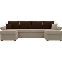 П-образный диван Лига диванов Милфорд 31567 (микровельвет, бежевый/коричневый)