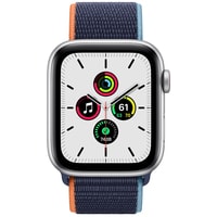 Умные часы Apple Watch SE 44 мм (алюминий серебристый/синий нейлон) в Пинске
