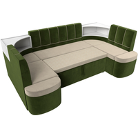 Угловой диван Лига диванов Тефида 114210 (микровельвет, бежевый/зеленый)