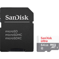 Карта памяти SanDisk Ultra microSDXC 64GB UHS-I/U1 + адаптер [SDSQUNB-064G-GN3MA]