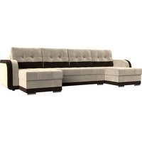 П-образный диван Лига диванов Марсель 29546 (микровельвет, бежевый/коричневый)