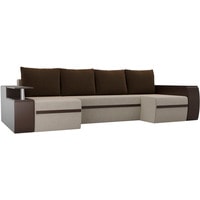 П-образный диван Лига диванов Майами 103051 (микровельвет/экокожа, бежевый/коричневый)