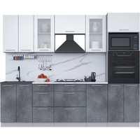 Готовая кухня Интерлиния Мила 2.6 ВТ (белый платинум/бетон портленд/белый гранит)