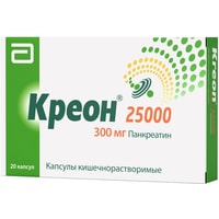 Препарат для лечения заболеваний ЖКТ Abbott Креон 25000, 300 мг, 20 капс.