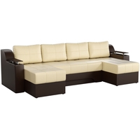 П-образный диван Mebelico Сенатор 59356 (экокожа, бежевый/коричневый)