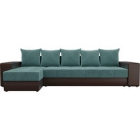 Угловой диван Лига диванов Дубай 105801 (левый, велюр/экокожа, бирюзовый/коричневый)