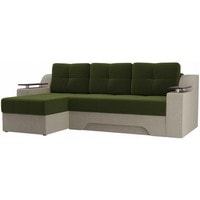 Угловой диван Craftmebel Сенатор (левый, боннель, вельвет, зеленый/бежевый)
