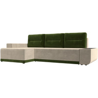 Угловой диван Лига диванов Чикаго левый 110746L (микровельвет бежевый/подушки зеленые)