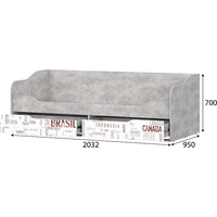Кровать SV-Мебель МС Грей 90х200 80211 (цемент светлый/белый с фотопечатью)