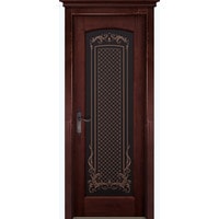 Межкомнатная дверь ОКА Витраж 60x200 (махагон/стекло каленое с узором)