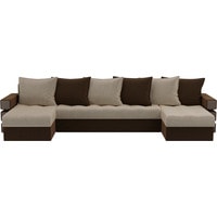 П-образный диван Лига диванов Венеция 100043 (микровельвет, бежевый/коричневый)