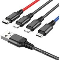 Кабель Hoco X76 USB Type-A - microUSB/USB Type-C/2 x Lightning (1 м, черный/красный/синий)
