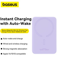 Внешний аккумулятор Baseus Magnetic Mini Air Wireless Fast Charge Power Bank 20W 10000mAh (сиреневый)