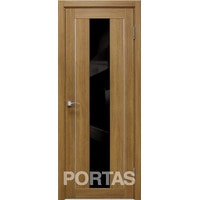Межкомнатная дверь Portas S25 60x200 (орех карамель, стекло lacobel черный лак)