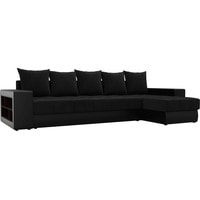 Угловой диван Лига диванов Дубай 105806 (правый, велюр/экокожа, черный/черный)