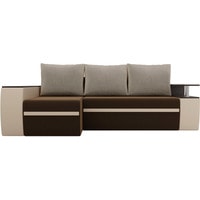 Угловой диван Лига диванов Майами 103028 (левый, микровельвет/экокожа, коричневый/бежевый)