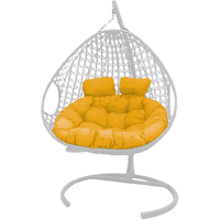 Подвесное кресло M-Group Для двоих Люкс 11510111 (белый ротанг/желтая подушка)