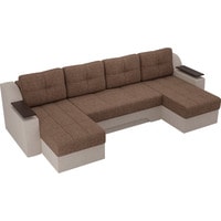 П-образный диван Лига диванов Сенатор 28927 (рогожка, коричневый/бежевый)
