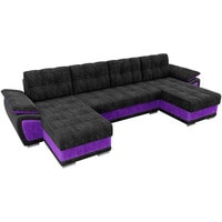 П-образный диван Лига диванов Нэстор 31532 (велюр, черный/фиолетовый)